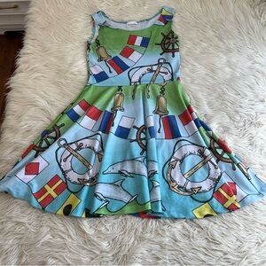 CowCow Nautical Skater Dress Fit N Flare Dolphins Beach Women’s Size Small S